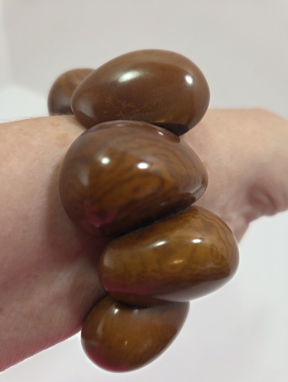 Chunky Polished Stained Wooden Bead Stretch Bracelet